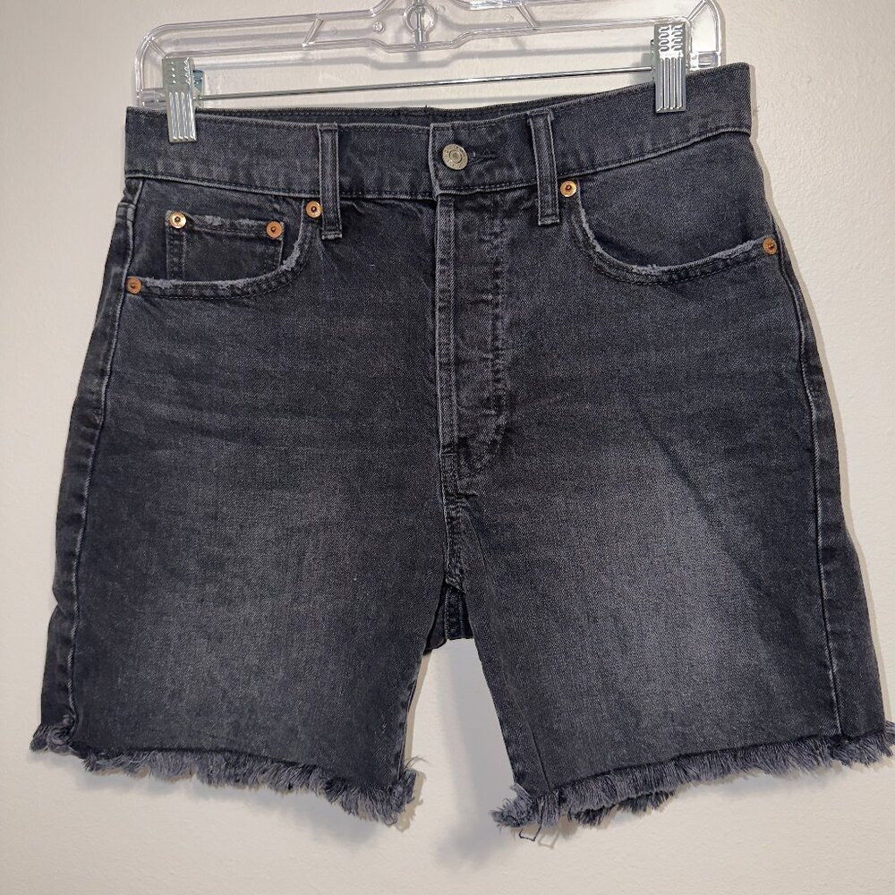 GAP Cheeky Midi Shorts 2/26 High Rise Black Frayed - Picture 2 of 5